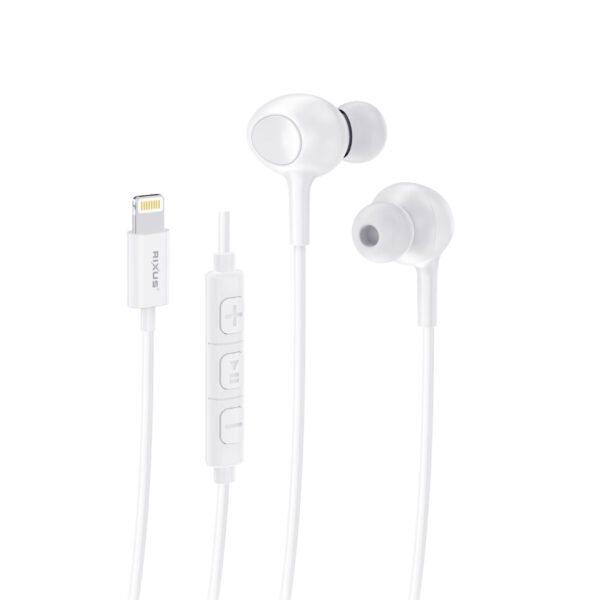 Rixus RXHD56LW Lightning Connector Wired Earbud Type Headphone With Microphone White