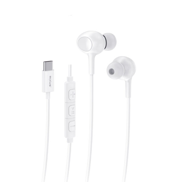 Rixus RXHD56CW USB-C Wired Earbud With Microphone White