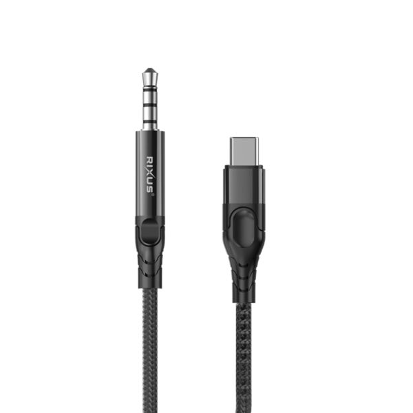 075E696EEC_A.jpg Rixus RXMU35C 3.5mm AUX To USB-C Braided Audio Cable 1.2m Black