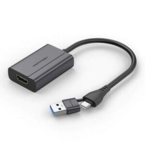 Adaptador Vention ACYHB USB-C Macho + USB-A Macho para HDMI Fêmea 1080P Cinzento 0,15 m