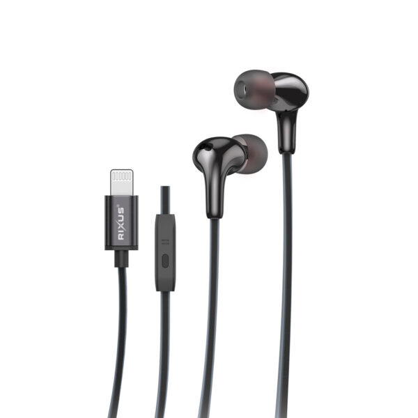 Rixus RXHD27L Stereo In-Ear Lightning Connector Wired Earphone Black