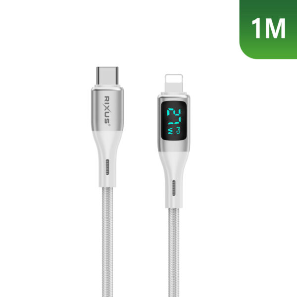 5470F7864E_A.jpg Rixus RXUC29L Braided USB-C To Lightning Connector Cable With LED Display White