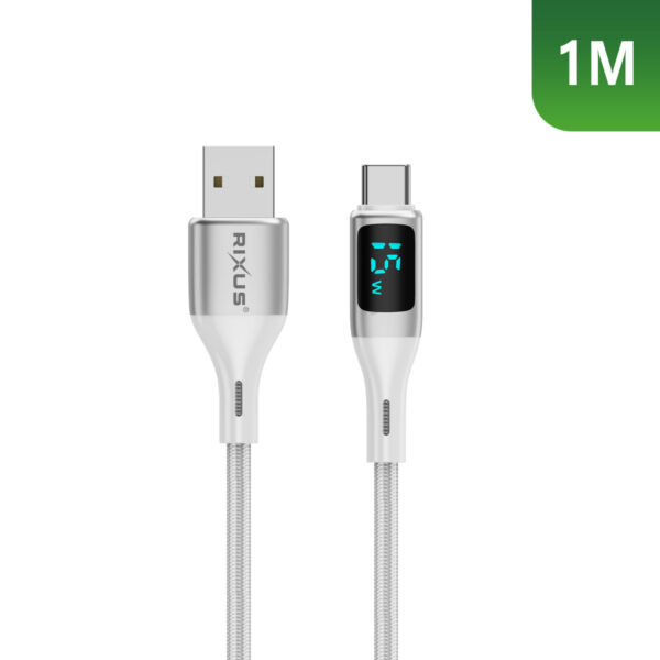 54B2D30BF6_A.jpg Rixus RXUC29AC Braided USB-A To USB-C Cable With LED Display White