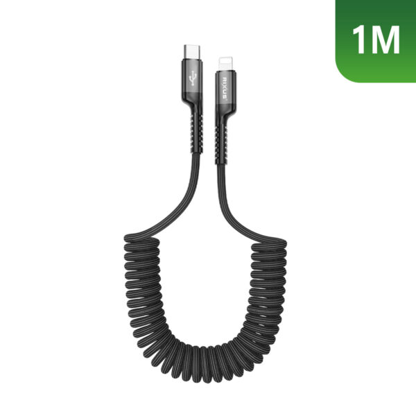8207DEB8EB_A.jpg Rixus RXUC17L Retractable Spring Cable USB-C To Lightning Connector Black