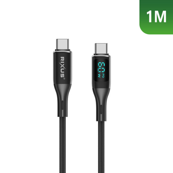 8E025B2CF3_A.jpg Rixus RXUC28C Braided USB-C Cable With LED Display 1m Black