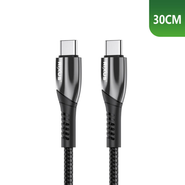 Rixus RXUC37C Fast Charging Cable USB-C To USB-C Braided Nylon 30cm Black