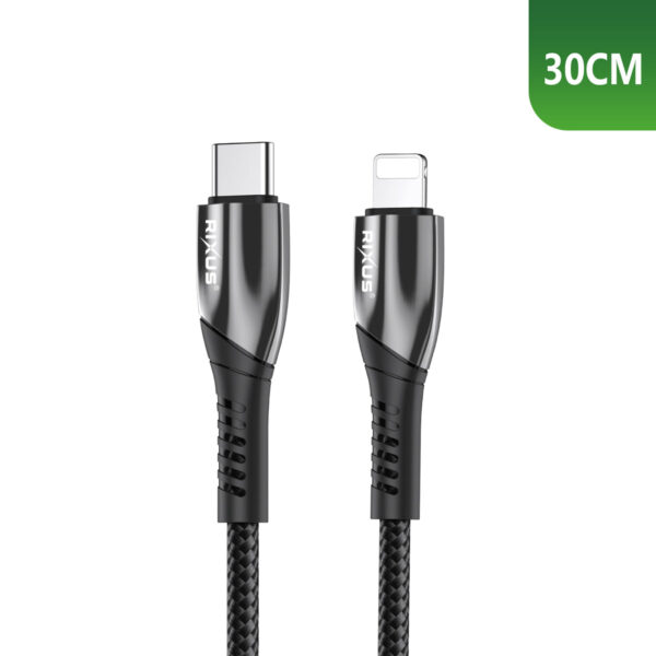 90000810133_A.jpg Rixus RXUC37L Fast Charging Cable USB-C To Lightning Connector Nylon 30cm Black
