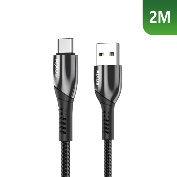 90000810138_A.jpg Rixus RXUC38AC Charging Cable USB-A To USB-C Braided Nylon 2m Black