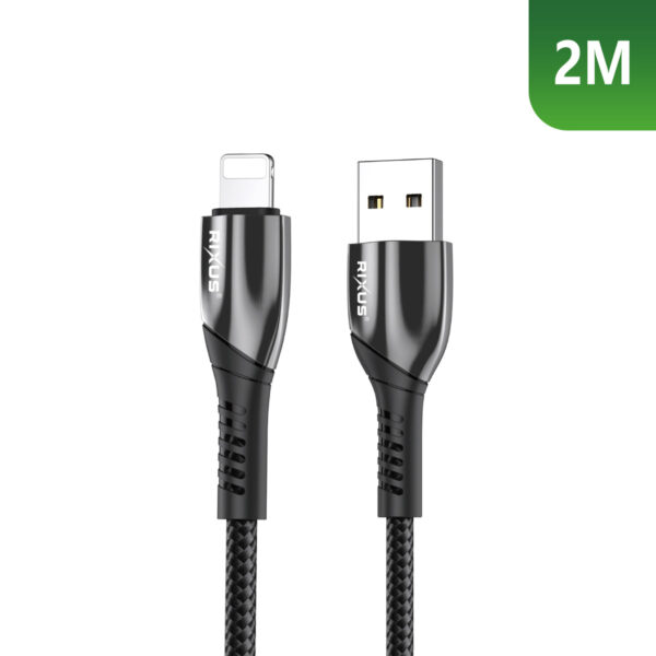 90000810139_A.jpg Rixus RXUC38AL Charging Cable USB-A To Lightning Connector Nylon 2m Black