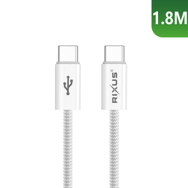 90000810146_A.jpg Rixus RXUC08C Fast Charging Cable USB-C To USB-C Cable Braided Nylon 1.8m White