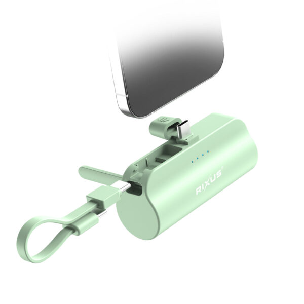 90000810569_A_ab1210b7-01b9-45ce-bf06-b61e268a4f4e.jpg Rixus RXPB98G Mini Click-On Powerbank USB-C 5000mAh Green