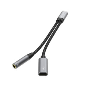 Rixus RXMU72 USB-C To USB-C And 3.5mm Aux Splitter 15cm Space Gray