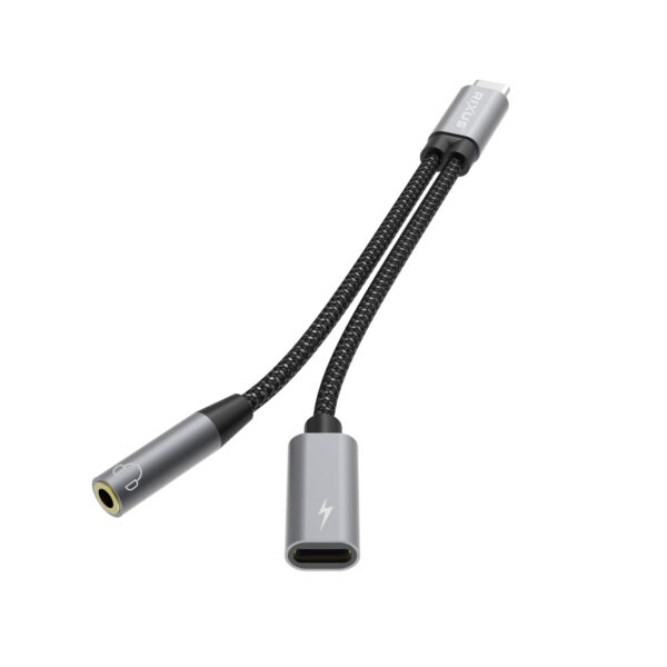 90000810585_A_99cff22a-f447-4b9c-b7de-8e9d5e94b1bd.jpg Rixus RXMU72 USB-C To USB-C And 3.5mm Aux Splitter 15cm Space Gray