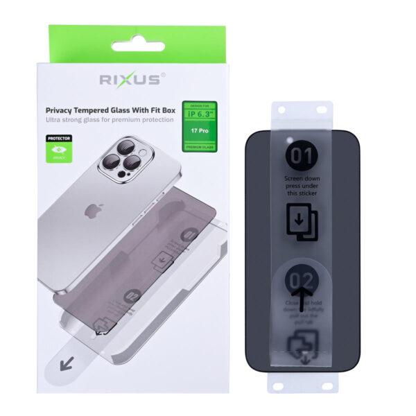 90000811491_A.jpg Rixus Privacy Tempered Glass With Fit Box For Apple iPhone 17 Pro