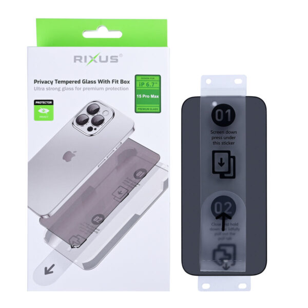 90000811497_A.jpg Rixus Privacy Tempered Glass With Fit Box For Apple iPhone 15 Pro Max