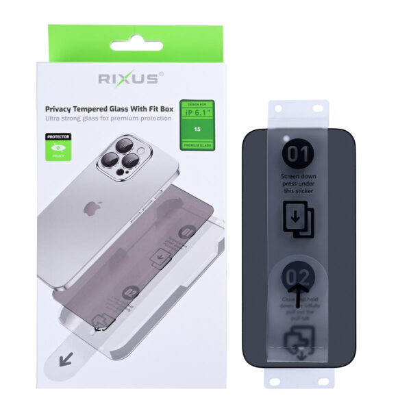 Rixus Privacy Tempered Glass With Fit Box For Apple iPhone 15