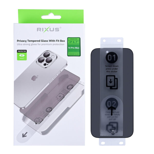 Rixus Privacy Tempered Glass With Fit Box For Apple iPhone 14 Pro Max