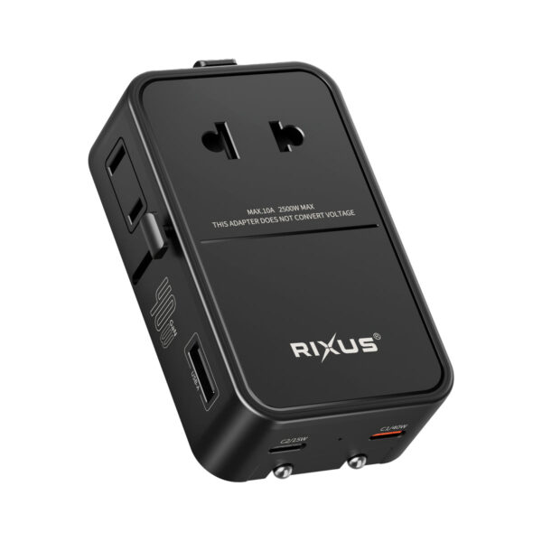 90000812784_A.jpg Rixus RXTA02 World Travel Adapter 40W With 3 USB Ports Black