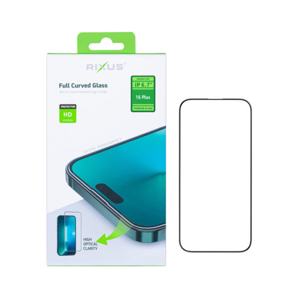 Rixus Clear HD Full Curved Edge Tempered Glass For Apple iPhone 16 Plus