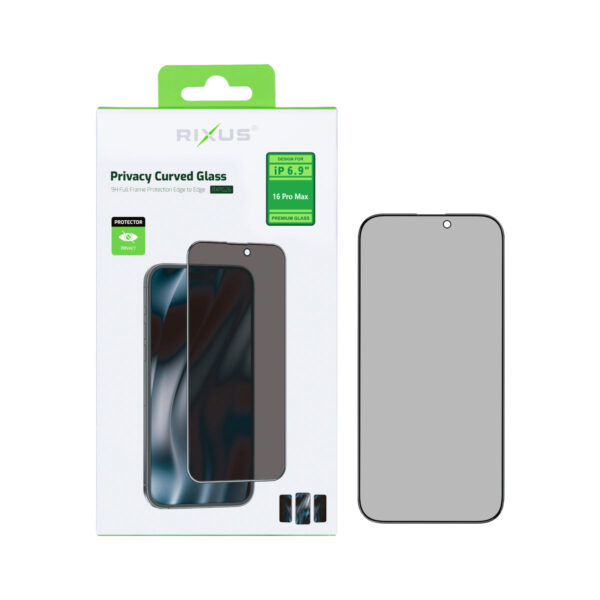 Rixus Privacy Full Curved Edge Tempered Glass For Apple iPhone 16 Pro Max