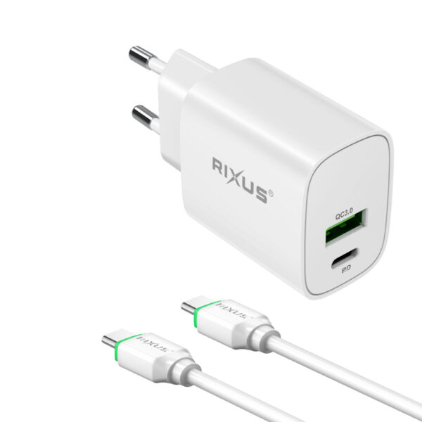 Rixus RX90CC Adapter With USB-C To USB-C Cable 1m 20W White