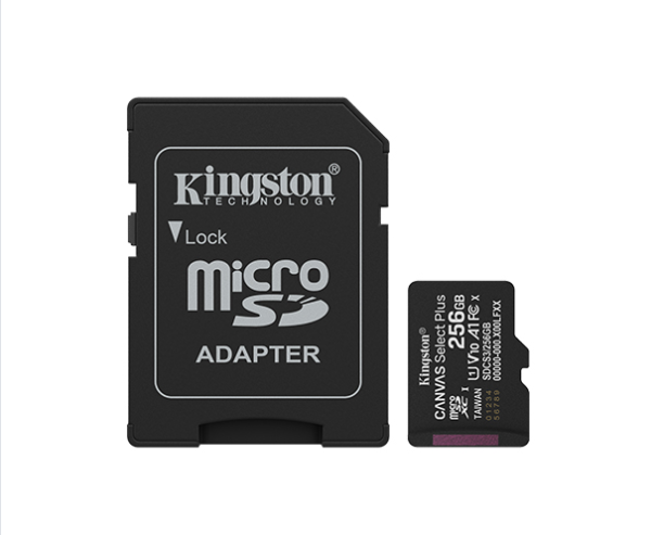 Kingston 256GB Canvas Select Plus MicroSD Memory Card 100R A1 C10 Card With Adapter Black