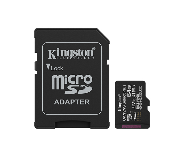 A00003054_A.png Kingston 64GB Canvas Select Plus MicroSD Memory Card 100R A1 C10 Card With Adapter Black