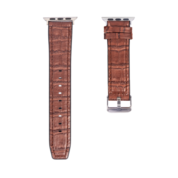 Silicone And Leather Band Alligator Grain For Apple Watch 42mm, 44mm, 45mm, 49mm Dark Brown Retail Box