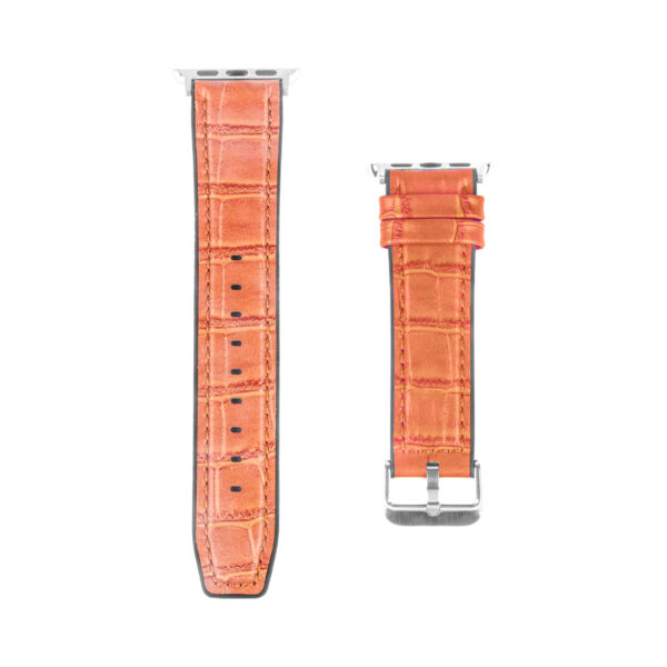 C6B5089A49_A.jpg Silicone And Leather Band Alligator Grain For Apple Watch 42mm, 44mm, 45mm, 49mm Light Brown Retail Box