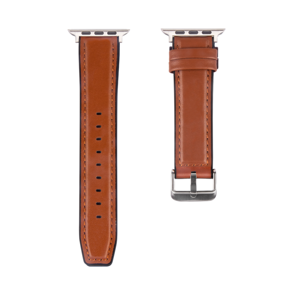 Silicone And Leather Band Glossy For Apple Watch 42mm, 44mm, 45mm, 49mm Light Brown Retail Box