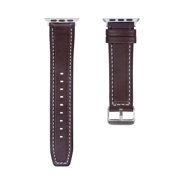C6B65B8A6E_A.png Silicone And Leather Band Glossy For Apple Watch 42mm, 44mm, 45mm, 49mm Dark Brown Retail Box