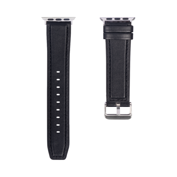 C6B6C871E9_A.png Silicone And Leather Band Glossy For Apple Watch 42mm, 44mm, 45mm, 49mm Black Retail Box